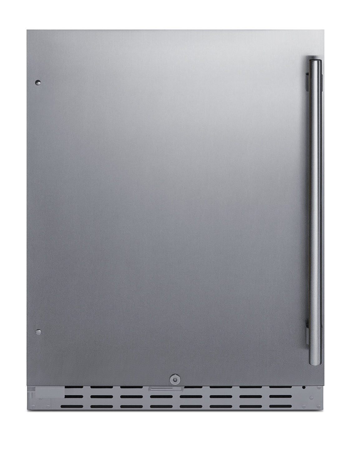 Built-in undercounter ADA-compliant all-refrigerator for outdoor use featuring a stainless steel exterior and digital controls